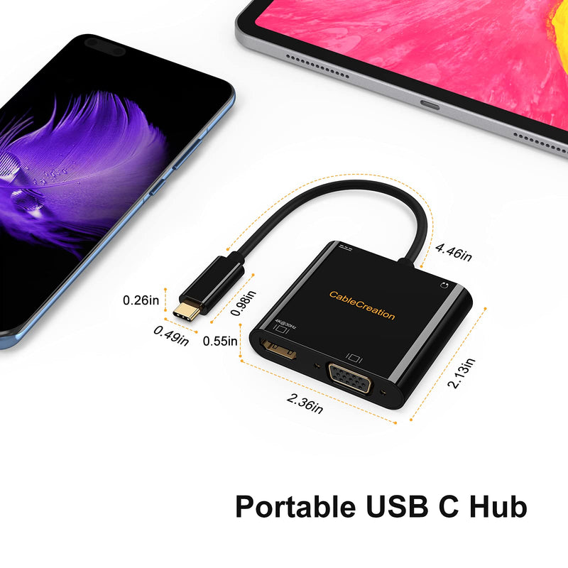 [Australia - AusPower] - 4 in 1 USB C Hub, CableCreation USB C to HDMI VGA Adapter with 3.5mm Audio & USB C PD Charging Port, Compatible with MacBook Pro 2020, iPad Pro 2020, Galaxy S20 S10, Surface Book 2, XPS 13 Black 