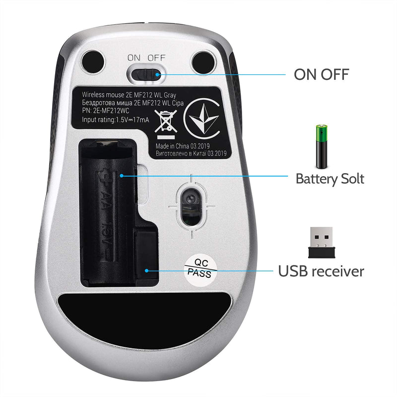 [Australia - AusPower] - Wireless Mouse 2.4G Noise-Free Cordless Mouse 5 Adjustable DPI (up to 2400) 6 Buttons Portable Computer Silent Mouse with USB Nano Receiver, Suitable for Laptops Computers Macs Laptops (Black) 1 Park Black 