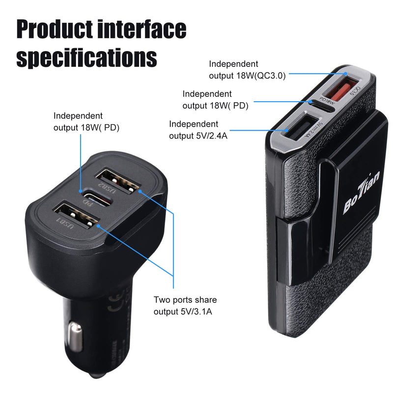 [Australia - AusPower] - Botian 6 Multi Ports Car Charger, 81W USB Car Charger Adapter, QC 3.0/PD18W Type C Multi Car Charger Adapter for iPhone 13 12 11 Pro Max X XR XS 8 Samsung Galaxy Note 20/10 S21/20/10 Nintendo Switch 