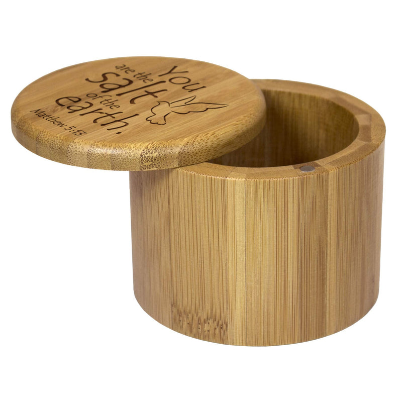 [Australia - AusPower] - Totally Bamboo Salt Cellar Bamboo Storage Box with Magnetic Swivel Lid, 6 Ounce Capacity, You are the Salt of the Earth Matthew 5:13 Engraved on Lid 