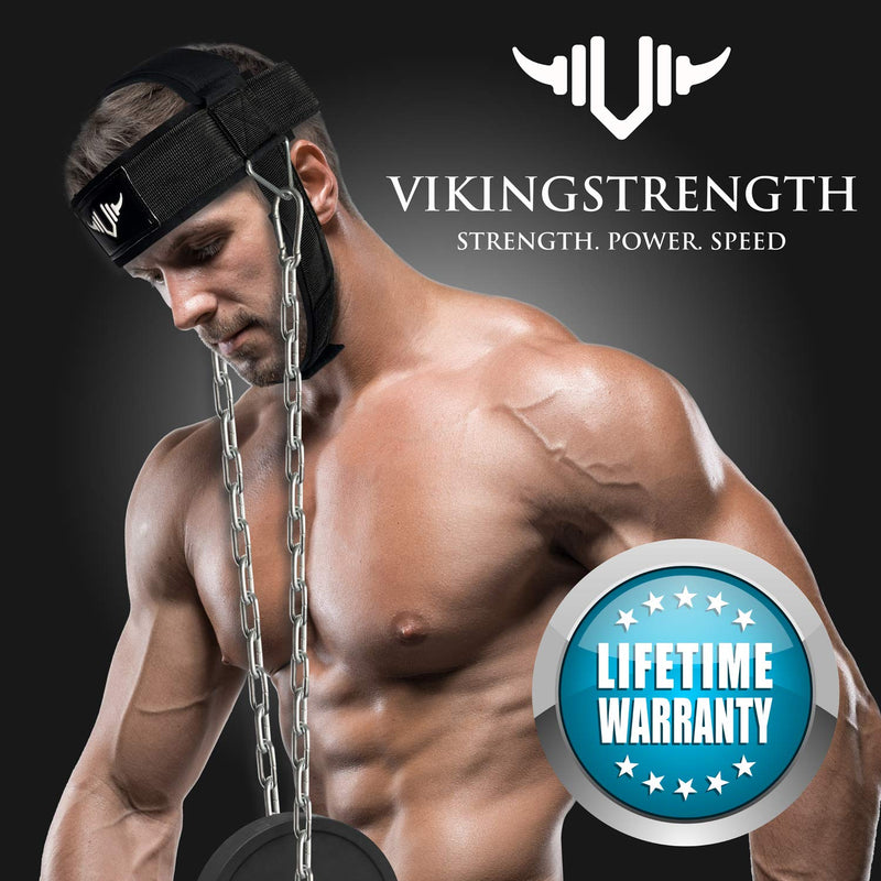 [Australia - AusPower] - VIKINGSTRENGTH Neck Harness Padded Strength Trainer- Premium Quality for Neck Curls and Training. Head Exerciser for Sports and Fitness, D Ring 