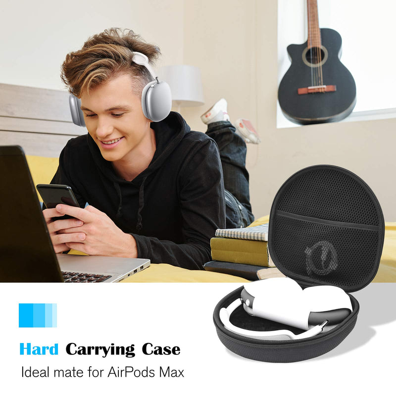 [Australia - AusPower] - ProCase Hard Case for New AirPods Max, Travel Carrying Headphone Case with Silicone Earpad Cover & Mesh Pocket, AirPods Max Protective Portable Storage Bag -Black Black 