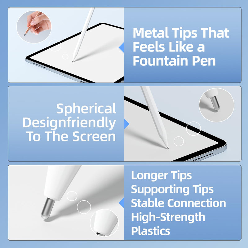 [Australia - AusPower] - nimin Replacement Tips for Apple Pencil 2nd Gen & 1st Gen- [8 Pack] Apple Pencil Spare No Wear Out Fine Point Precise Control Apple Pen Tip, Plastic Tips + Metal Tips 