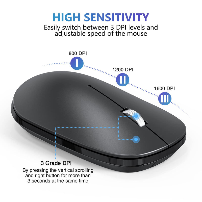 [Australia - AusPower] - OMOTON Bluetooth Mouse for iPad and iPhone (iPadOS 13/ iOS 13 and Above), Ultra-Thin Wireless Mouse Compatible with Bluetooth Enabled Computer, Laptop, PC, Notebook, and Mac Series, Matte Black 