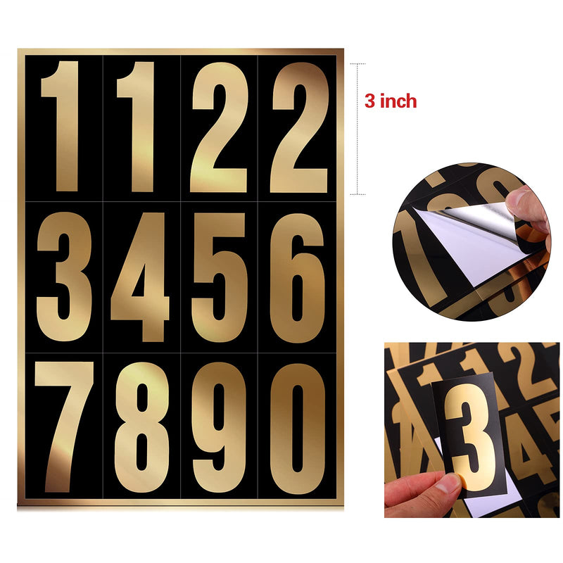 [Australia - AusPower] - 96 Pieces 8 Sets Vinyl Mailbox Number Stickers, Waterproof Numbers Stickers Anti-Fading Vinyl Number Decals Pre-Spaced Number Signs for Mailbox Car Home, 3 Inch (Gold in Black) Gold in Black 