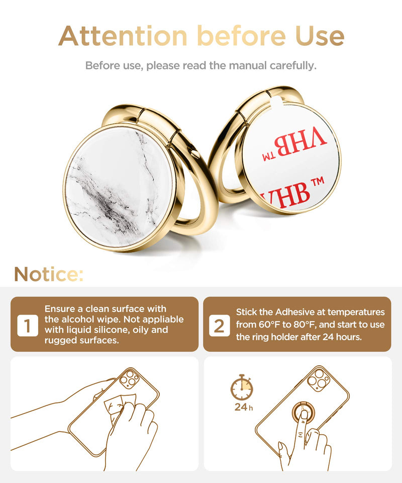 [Australia - AusPower] - GVIEWIN Marble Cell Phone Ring Holder, Metal Kickstand Grip for Magnetic Car Mount Compatible with iPhone 13 Pro Max/13 Pro/12 Pro Max/11 & Galaxy S22 Ultra/S22 and Other Smartphones(White/Gold) White/Gold 