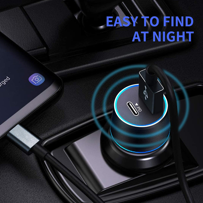 [Australia - AusPower] - Nerdi 48W Fast USB C Car Charger Adapter with Power Delivery and Quick Charge 3.0 Compatible with Apple Iphone13/12/11 Mini/XR/X/XS/Pro/ProMax, Ipad Pro/Samsung S21/10/10E/9/7/Plus/J7, Note8, LG, GPS 