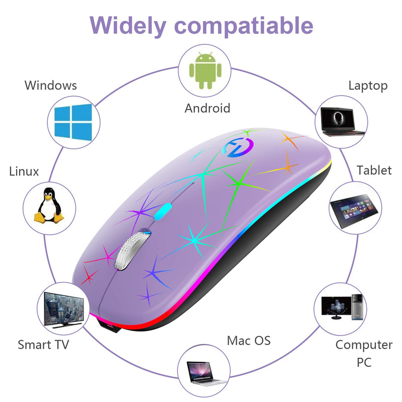 [Australia - AusPower] - Wireless Mouse, 2.4G Portable Optical Quiet RGB Mouse with USB Receiver and Type C Adapter, 3 Adjustable DPI Levels, Wireless Computer Mouse for Laptop, Computer, PC, MacBook, Desktop Purple 