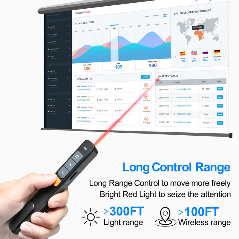 [Australia - AusPower] - Presentation Clicker, TIBURN 100 Feet Wireless Presentation Remote Control USB/USB-C 2 in 1 Slides Clicker for Mac/Win/Computer/Laptop 2.4GHz Presentation Pointer Laser Pointer 