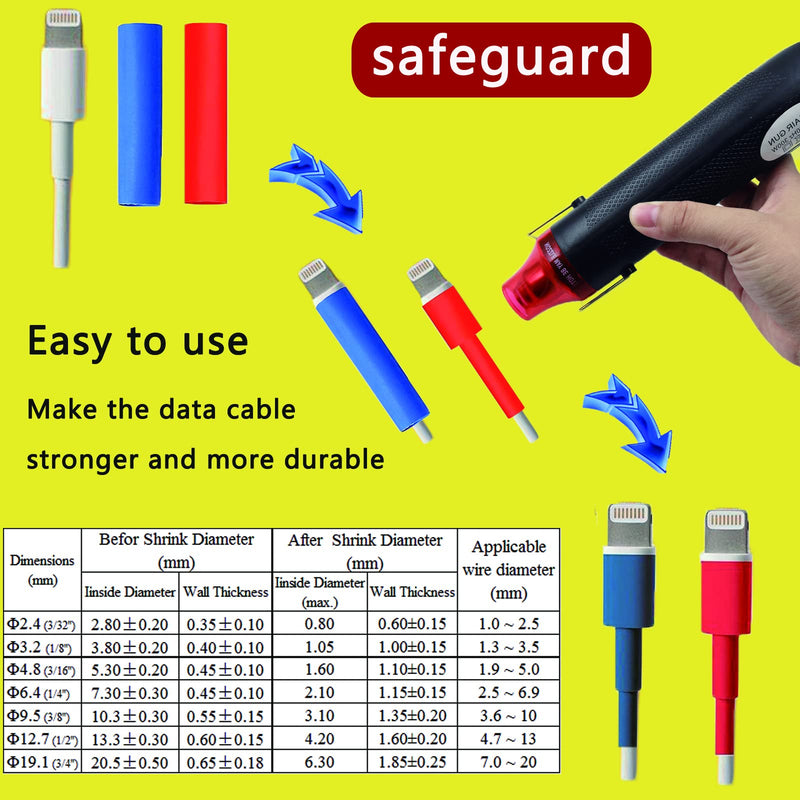 [Australia - AusPower] - Heat Shrink Tubing Kit + Mini Heat Gun for Shrink Tubing Shrink Wrapping – 180pcs 3:1 Dual Wall Adhesive Lined Waterproof Heat Shrink Tubing Marine – for Wire Shrink Wrap Repair Insulation Protector 