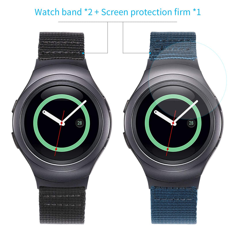 [Australia - AusPower] - Zeit Diktator 2PCS Packing Watch Band for Samsung Gear S2 Watch,20mm Nylon Band with Screen Protection Firm Compatible with Samsung Gear s2 smartwatch (Black+Royal Blue) Black+Royal Blue 