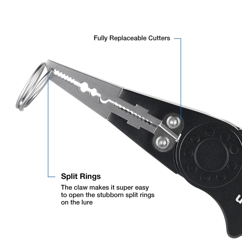 [Australia - AusPower] - Piscifun Fishing Pliers Aluminum Braid Cutters Split Ring Pliers Hook Remover Fish Holder with Sheath and Lanyard Black & Silver 7.1" 