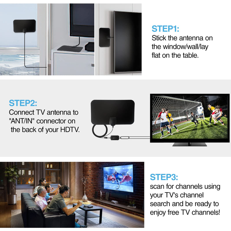 [Australia - AusPower] - TV Antenna Indoor-Amplified HD Digital 4K 1080p TV Antenna 250+ Miles Long Range - Support Fire TV Stick and All Older TV's with Amplifier for Free Channels Black-1001 