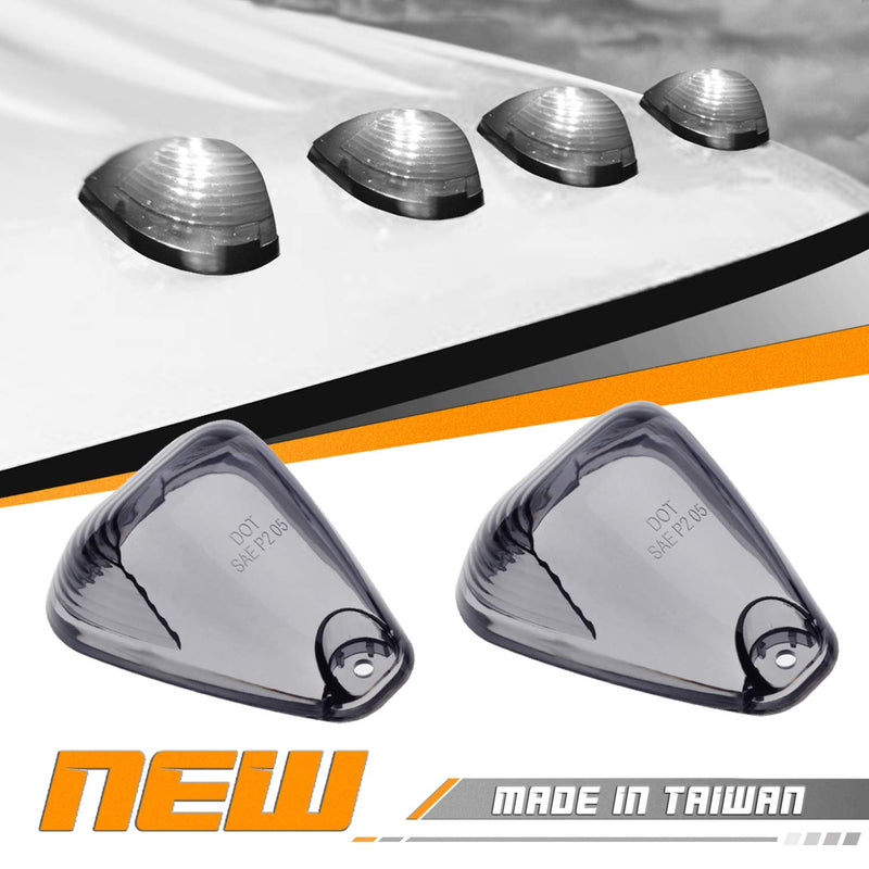 [Australia - AusPower] - HERCOO Smoke Roof Cab Marker Lights Lens w/LED Bulbs Aftermarket Replacement Compatible with F150 F250 F350 F450 F550 Super Duty (Qty:5 Smoke Lens + White LED 