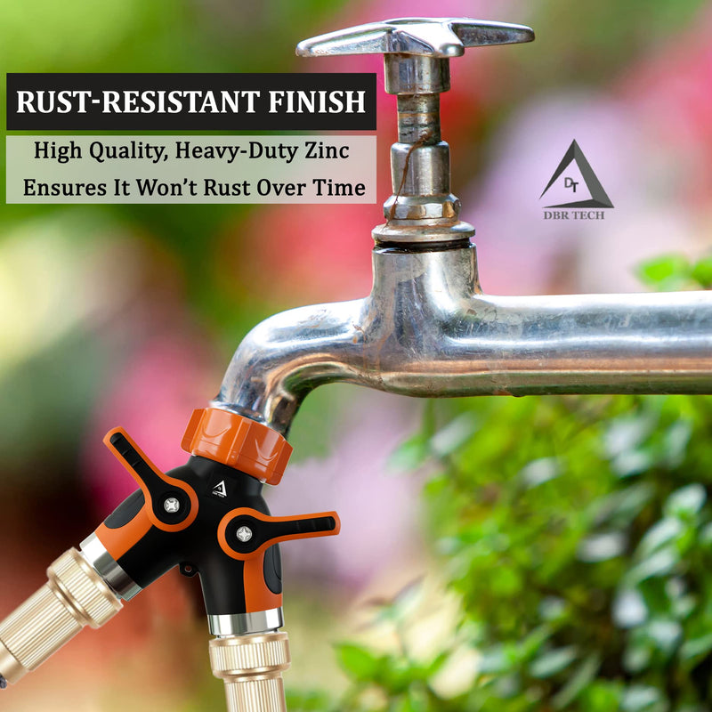 [Australia - AusPower] - Hose Splitter 2 Way, Heavy Duty Metal Connector, Two Way Garden Hose Splitter, High Flow Spigot Faucet Bib Adapter, Lead Free Solid Double Y Shut Off Valve for Outdoor Gardening Hoses, Orange 