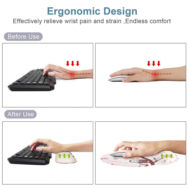 [Australia - AusPower] - Keyboard Mouse Pad Wrist Rest, Gel Ergonomic Wrist Rest Support Mousepads Mat, Non Slip Rubber Base Wrist Support with Memory Foam for Laptop Computer Home Office Work, Durable & Comfortable, Cute Owl 
