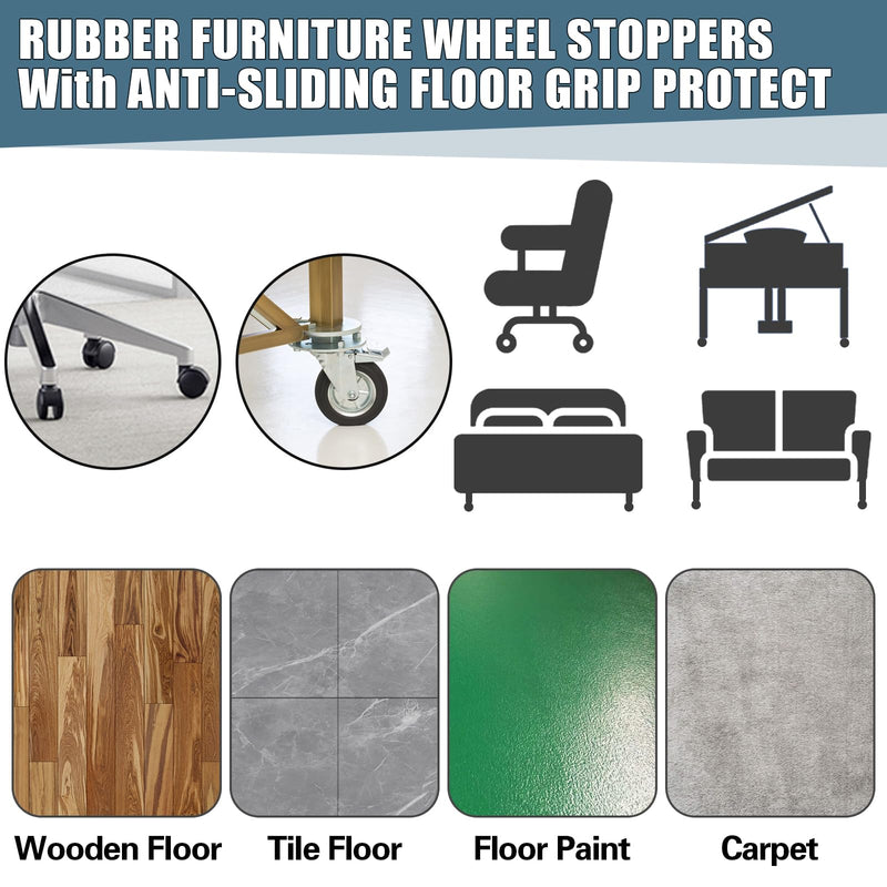 [Australia - AusPower] - Zhulerzil Bed Stoppers to Prevent Sliding - Furniture Wheel Stopper for Hardwood Floor - Rubber Bed Frame Stopper Caster Cups fit All Wheels of Furniture, Sofa, Bed, Chairs 4 Pack 