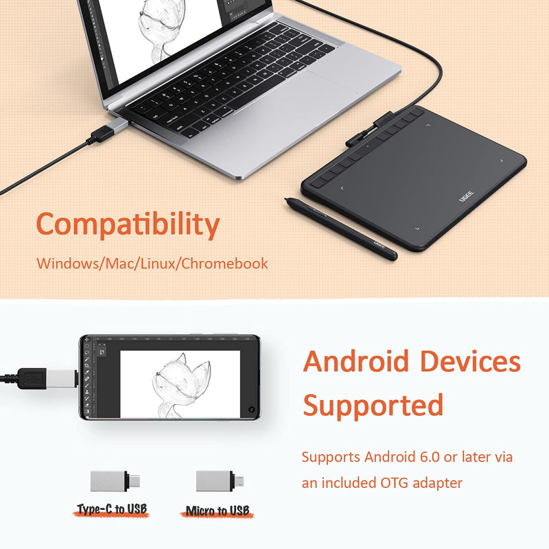 [Australia - AusPower] - Drawing Tablet, UGEE Computer Graphics Tablets with 10 Hot Keys, 6.5x4 inch OSU Tablet with Battery Free Stylus of 8192 Levels Pressure Sensitivity,Digital Pen Art Pad for Mac/Linux/Windows PC/Android 6.4x4 inch Graphics Drawing Tablet wire 