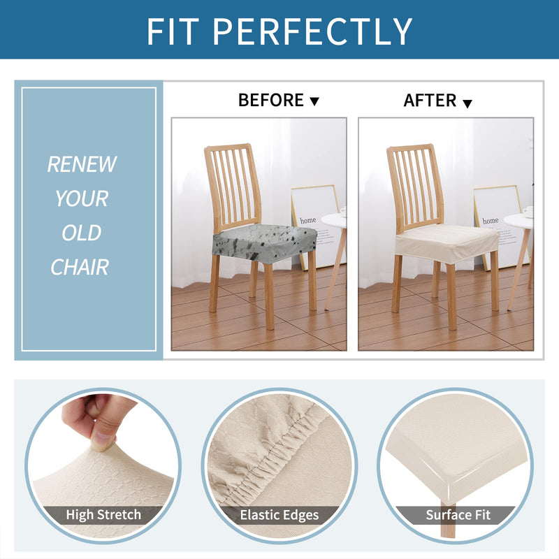 [Australia - AusPower] - smiry Stretch Jacquard Chair Seat Covers, Removable Washable Anti-Dust Chair Seat Protector Slipcovers for Dining Room, No Rear Covers - Set of 4, Beige 