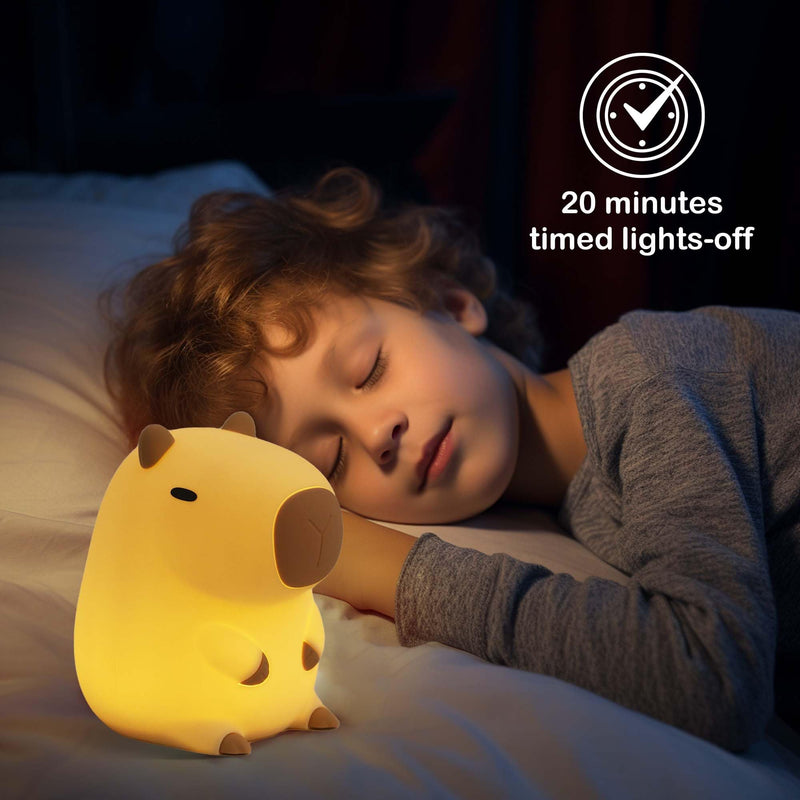[Australia - AusPower] - Ammonite Capybara Night Light, Cute Silicone Capybara Lamp for Kids, Soft Silicone Kids Nursery Nightlight USB LED Touch Lamp Kids Bedroom Decor as Xmas Birthday Gifts for Boys Girls Warm Yellow 
