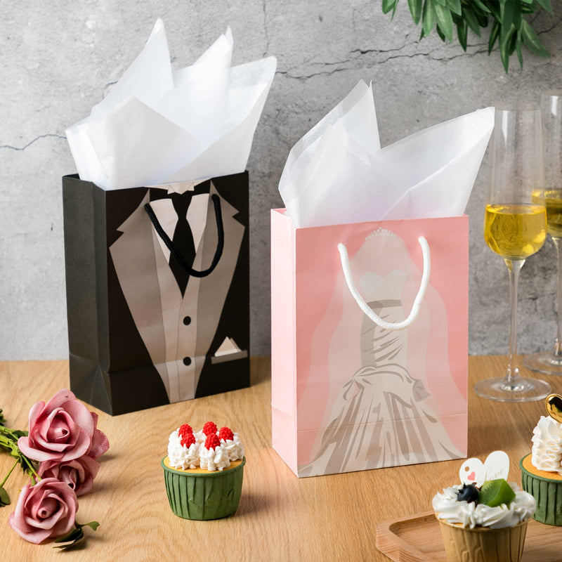 [Australia - AusPower] - 12 Sheets Wedding Party Gift Bags 8 x 6 x 3 Inch, 6 Bridesmaid Gift Bags 6 Groomsmen Gift Bags Party Proposal Bags Kraft Paper Bags with Tissue Paper for Wedding Bridal Shower 