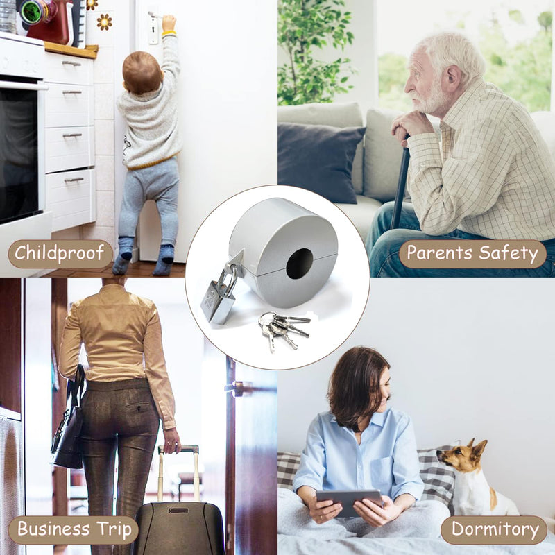 [Australia - AusPower] - PILISPARK Door Knob Lock Out Device with Padlock, Door Handle Lock - Protects Door Handles from Turning and Entering Keyholes, for Covering Door Handles/Faucets/Valves, Stainless Steel (Silver) Silver 