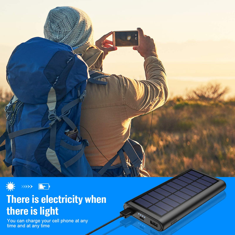 [Australia - AusPower] - Pxwaxpy Solar Charger Power Bank, 33800mAh Portable Charger with LED and 2 USB Outputs External Battery Pack for Camping Outdoor Compatible with iPhone, Samsung Android Phone,Tablet,iPad, Airpods etc. 