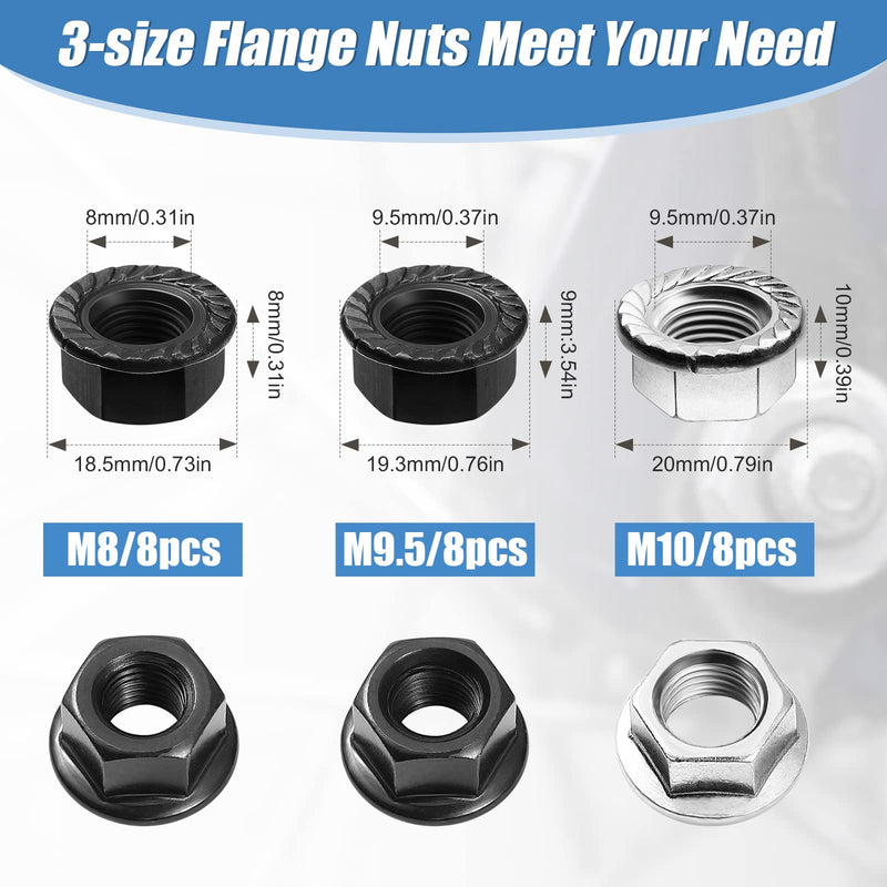 [Australia - AusPower] - Moxweyeni 48 Pcs Bike Axle Nut Bicycle Hub Flanged Axle Nut and Safety Washer Kit, 3 Size Bike Nuts with Safety Washers Bicycle Accessories for Front and Back Bike Wheel 