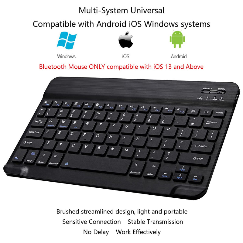[Australia - AusPower] - Ultra-Slim Bluetooth Keyboard and Mouse Combo Rechargeable Portable Wireless Keyboard Mouse Set for Apple iPad iPhone iOS 13 and Above Samsung Tablet Phone Smartphone Android Windows (Black) Black 