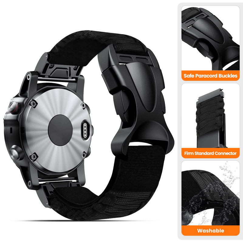 [Australia - AusPower] - CUZOW Watch Band for Garmin Fenix 5x Bands, 26mm Quickfit Nylon Fabric Sports Strap for Fenix 6X/Fenix 3/Fenix 5X Plus/Fenix 6X Pro/Fenix 3 HR/Tactix/Descent MK1/Enduro Smart Watch for Men Women cool black 