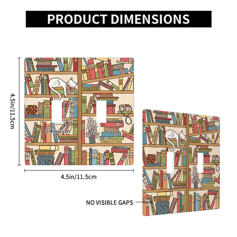 [Australia - AusPower] - Moslion Cat Bookshelf Double Toggle Wall Switch Covers Sleeping Kitten Library Books Box Camera Flowers 2-Gang Wall Plate Outlet Plug Covers Light For Kitchen Home Bathroom PLATE-P165 