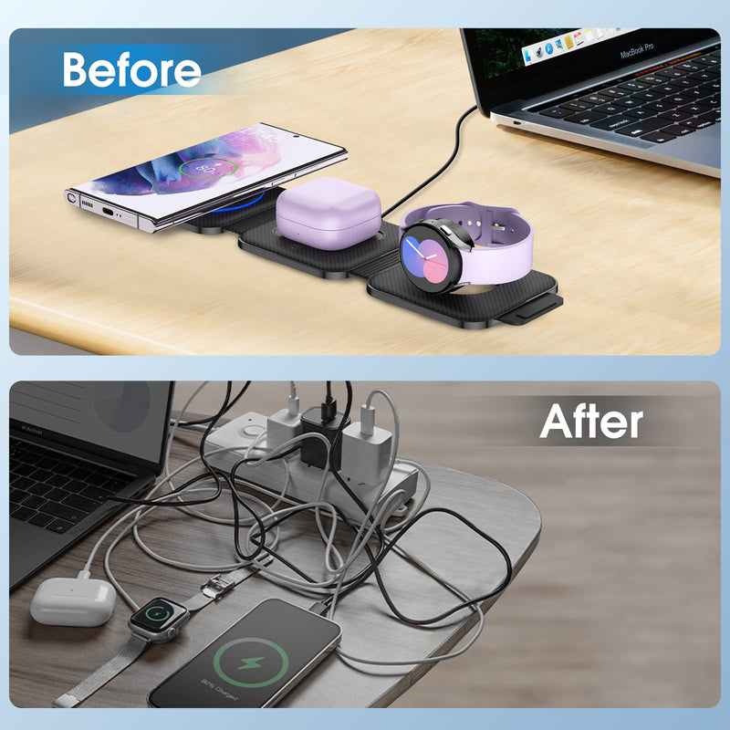 [Australia - AusPower] - Pocket Wireless Charger for Samsung Android Phone, Fast Foldable Travel Wireless Charging Station Stand Compatible for Samsung Galaxy Watch/Buds Pro/for Samsung S23 Ultra/S22/S21/Z Flip 4/3 Fold 4/3 Black 