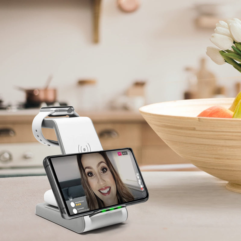 [Australia - AusPower] - Aduro PowerUp Trinity Pro 3 in 1 Wireless Charging Station for Apple Products Qi Fast Charging Dock for iWatch, Apple Airpods/Airpod Pro, iPhone 12/12 Pro/SE/11/11 Pro Max/XR/XS Max/XS/X/8/8P White 