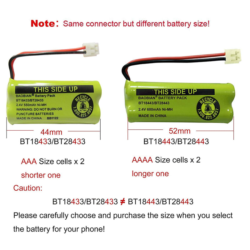 [Australia - AusPower] - BAOBIAN BT18433 BT28433 Cordless Phone Battery Compatible with AT&T/Lucent BT-18433 BT-184342 BT-28433 BT-284342 BT-6010 BT-8000 BT-8001 BT-8300 Empire CPH-515D CPH515D 2.4V 550mAh Ni-MH(Pack of 3) 3Pack 