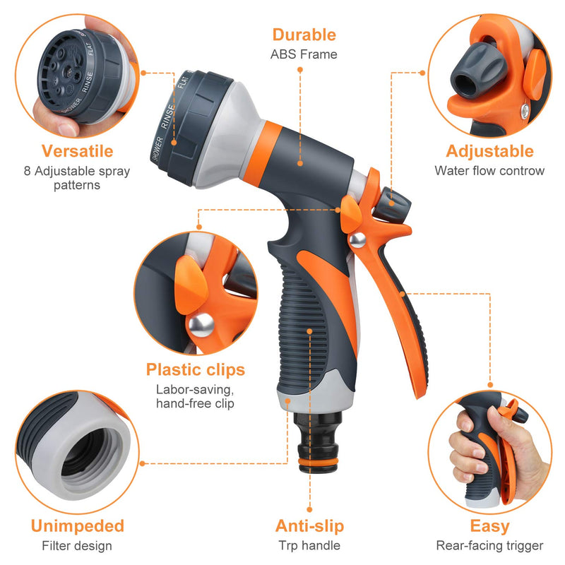 [Australia - AusPower] - Garden Hose Nozzle, Water Hose Nozzle Spray, Heavy Duty Water Spray Gun High Pressure Washer Sprayer with 8 Patterns, Suitable for Watering Garden, Cleaning, Showering Pet and Washing Cars Red 