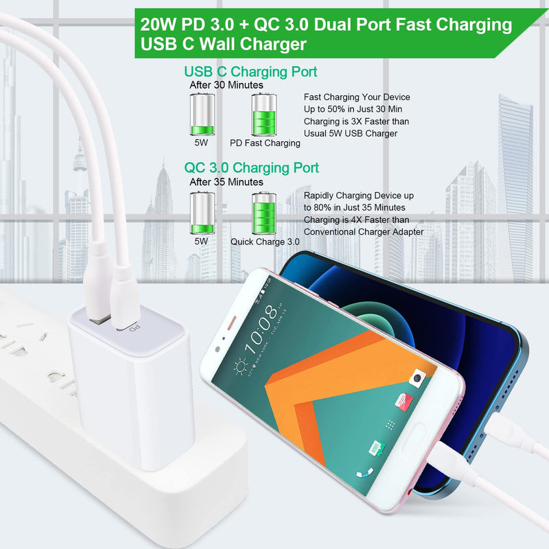 [Australia - AusPower] - 20W USB C Charger PD Power Delivery+ Quick Charge 3.0 Dual Port Fast Charger Block Wall Charger Adapter for iPhone 13/13 Mini/13 Pro/13 Pro Max/12 Pro Max/SE/11,Pixel,Galaxy S21 S22,iPad Pro (2Pack) 