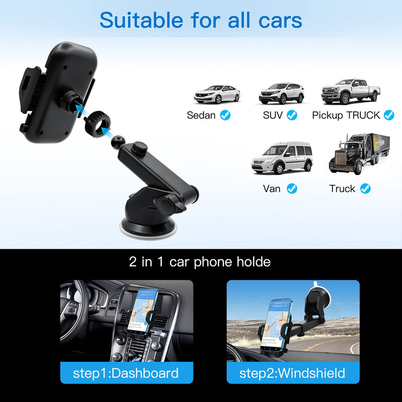 [Australia - AusPower] - DTLZYMY Phone Holder Car,Suitable for Car Phone Holder Dashboard, Windshield Two-in-One Long Arm Strong Suction Mobile Phone Car Holder Suitable for All Mobile Phones 