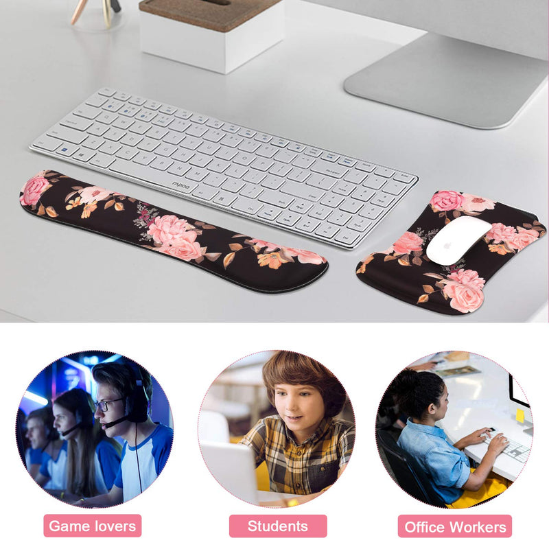 [Australia - AusPower] - iCasso Keyboard Wrist Rest and Mouse Wrist Rest Pad, Made of Memory Foam, Ergonomic Support, Easy Typing and Relieve Wrist Pain, Perfect for Gaming, Computer, Office, Laptop - Peony T-peony 