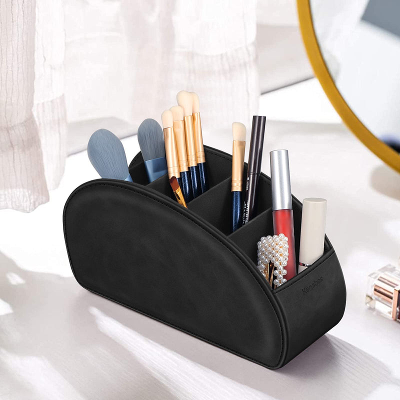 [Australia - AusPower] - Remote Control Holder with 5 Compartments, KENOBEE Anti-slip Desktop Caddy Storage Organizer for Remote Controllers, Office Supplies, Makeup Brush, Media Accessories, Black 