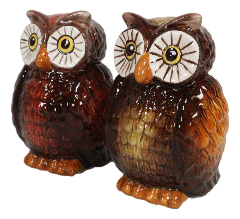 [Australia - AusPower] - Ebros Gift Wisdom Of The Woods Great Horned Brown Owls With Wide Round Eyes Ceramic Salt And Pepper Shakers Figurine Set 3.5"H Forest Nocturnal Owl Birds Home Kitchen Decor 