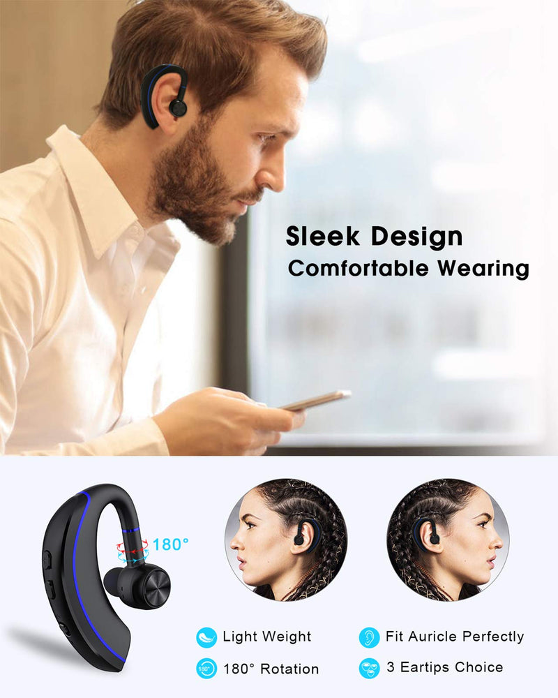 [Australia - AusPower] - Yamipho Bluetooth Headset, Bluetooth 5.0 Handsfree Earpiece 12h Talking Time with Mic, Business Headphones Wireless Earphones Fits Left/Right in-Ear Driving Earbuds for iPhone Android Laptop (Blue) Blue 