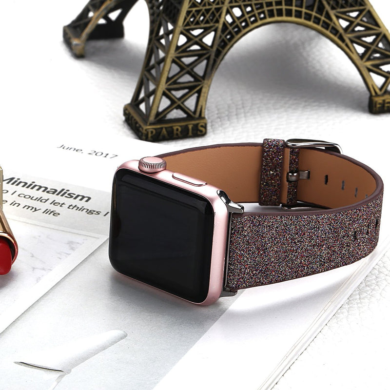 [Australia - AusPower] - Moonooda Shiney Glitter Watch Band Replacement for Apple Watch Band 38mm 40mm 42mm 44mm Cute Bling Women Smartwatch Strap Compatible with iWatch Series SE 6 5 4 3 2 1,Coffee Coffee 38mm/40mm 