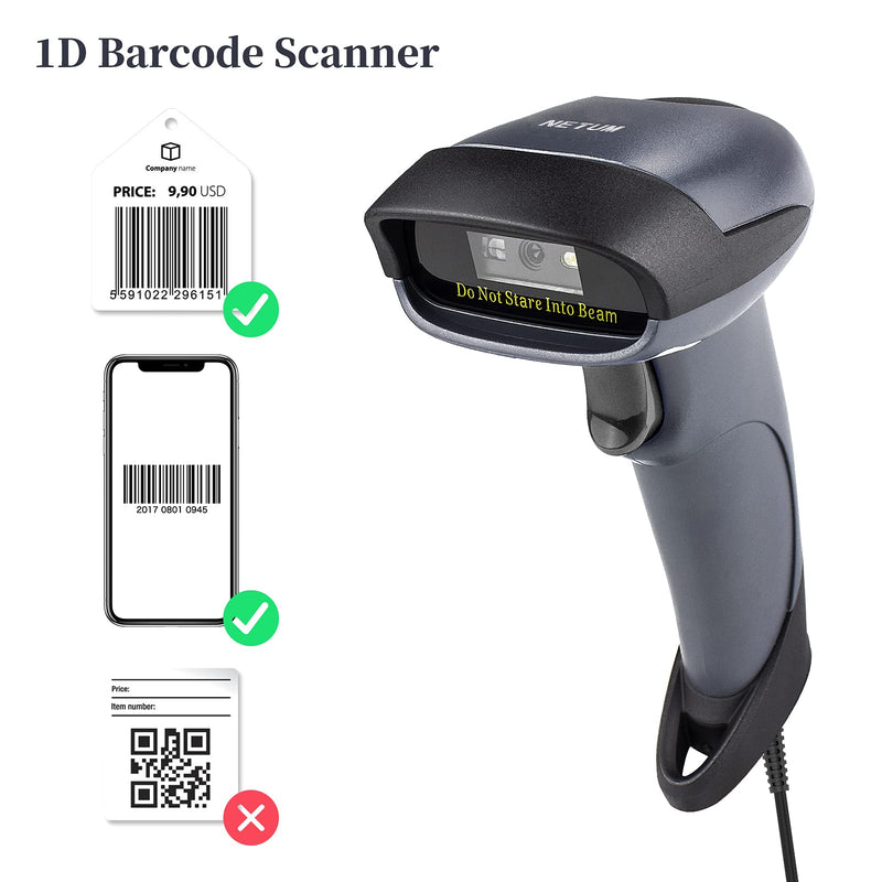 [Australia - AusPower] - NETUM USB Barcode Scanner with Stand Wired Handheld Bar Code Reader 1D CCD Scanner Gun for Supermarket, Convenience Store, Warehouse 