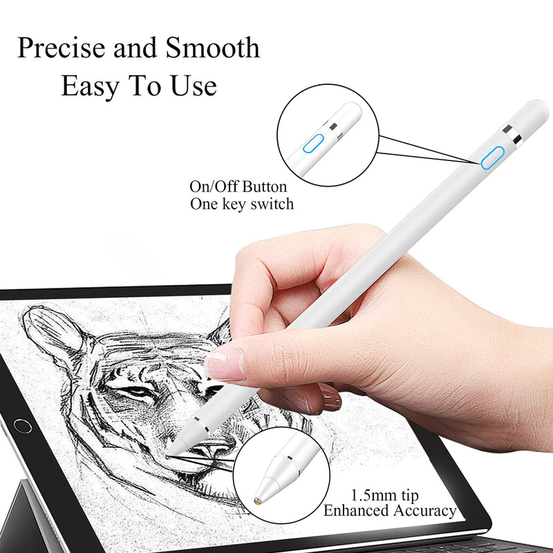 [Australia - AusPower] - Stylus Pen for iPad, iPad Pencil Compatible for iOS, Android, iPad Air/Pro/Mini 2/3/4 and More, Rechargeable Pen for Tablet (White) pen-white 