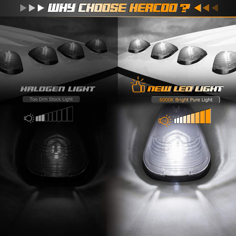 [Australia - AusPower] - HERCOO Smoke Roof Cab Marker Lights Lens w/LED Bulbs Aftermarket Replacement Compatible with F150 F250 F350 F450 F550 Super Duty (Qty:5 Smoke Lens + White LED 