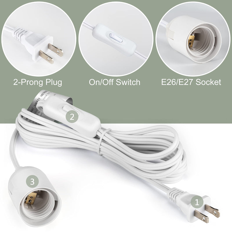 [Australia - AusPower] - JACKYLED Extension Hanging Lantern Cord Cable UL 12Ft E26 E27 Socket On/Off Switch Plug in Pendant Lighting for Kitchen Bedroom Plant Growth Light 