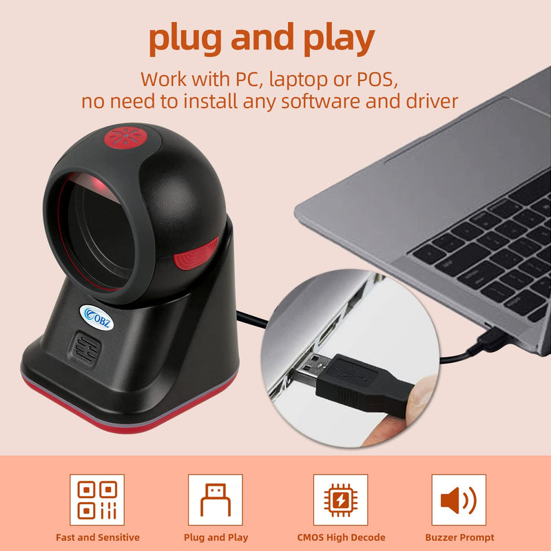 [Australia - AusPower] - 1D 2D QR Desktop Barcode Scanner, Omnidirectional Hands-Free USB Wired Automatic Barcode Reader with Adjustable Scan Head, QR Screen Scanning Scanner for POS PC Supermarket Bookstore Retail Mall 