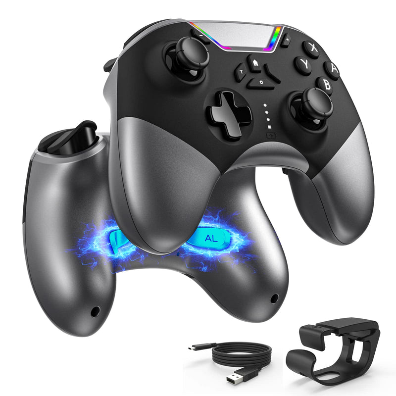 [Australia - AusPower] - Bluetooth Controller for Switch/PC/iPhone/Android/Apple Arcade MFi Games/TV/Steam, Pro Wireless Game Controller with Phone Clip with Newly Launched Lock Joystick Speed Function/6-Axis Gyro/Dual Motors Black 