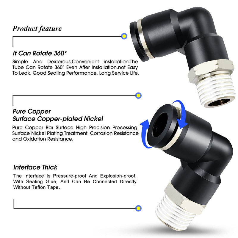 [Australia - AusPower] - TAILONZ PNEUMATIC Male Elbow 1/4 Inch Tube OD x 1/4 Inch NPT Thread Push to Connect Fittings PL-1/4-N2 (Pack of 2) 1/4''OD 1/4''NPT 