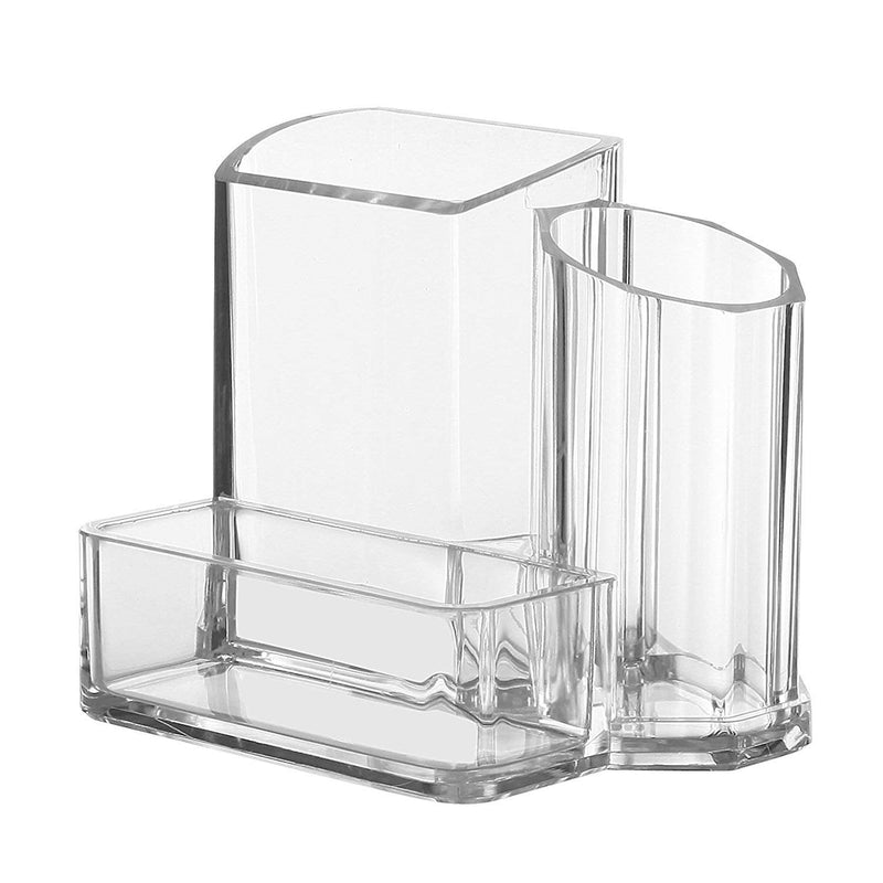 [Australia - AusPower] - Sooyee Acrylic Desk Supplies Organizer Holder, 3 Compartments Office Desktop Caddy, Multi-function Pen Pencil Cup Phone Remote Control Stationery Storage Box for Home, School, Classroom (5.1 x 3.74 x 4.1, Clear) 5.1 x 3.74 x 4.1 